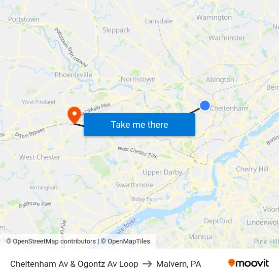 Cheltenham Av & Ogontz Av Loop to Malvern, PA map