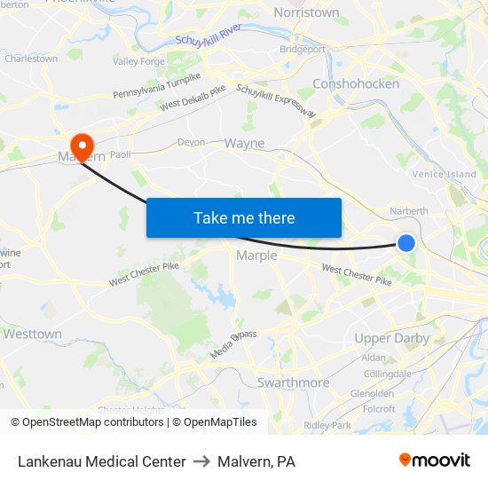 Lankenau Medical Center to Malvern, PA map