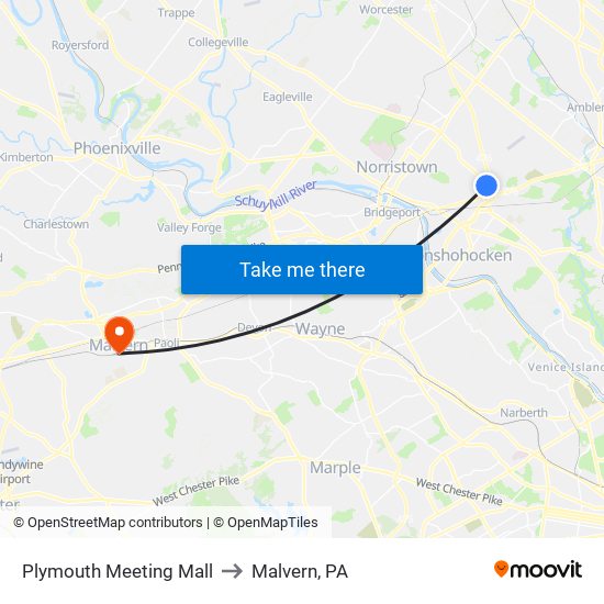 Plymouth Meeting Mall to Malvern, PA map
