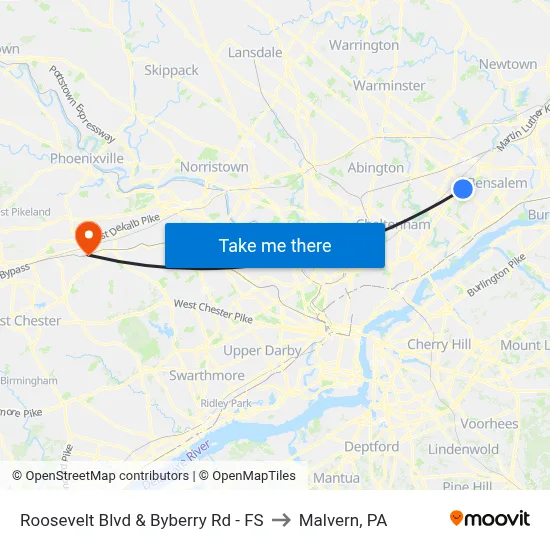 Roosevelt Blvd & Byberry Rd - FS to Malvern, PA map