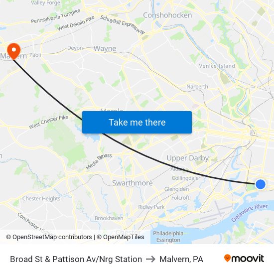 Broad St & Pattison Av/Nrg Station to Malvern, PA map