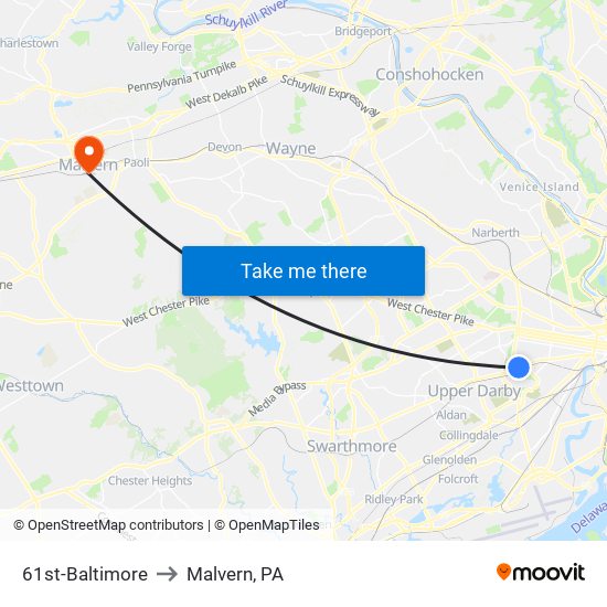 61st-Baltimore to Malvern, PA map