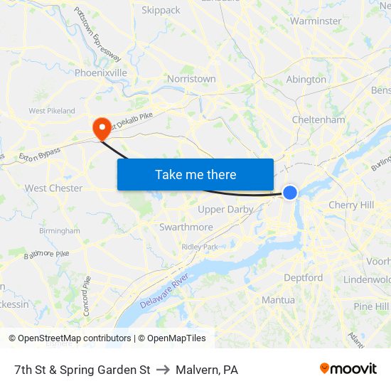7th St & Spring Garden St to Malvern, PA map