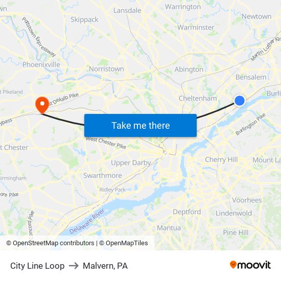 City Line Loop to Malvern, PA map