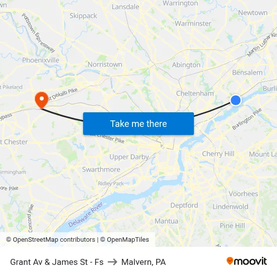 Grant Av & James St - Fs to Malvern, PA map
