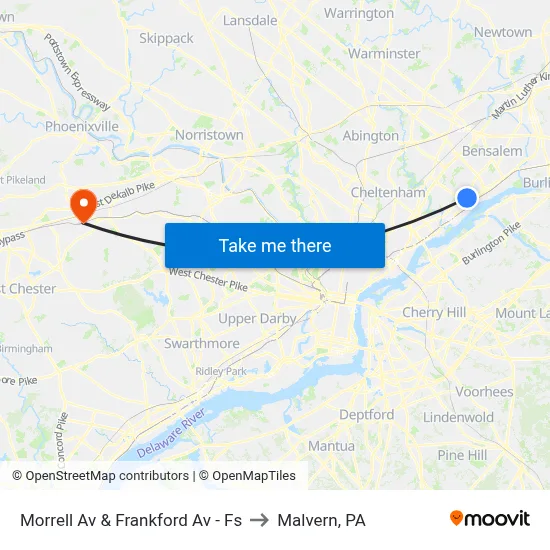 Morrell Av & Frankford Av - Fs to Malvern, PA map