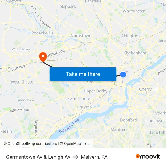 Germantown Av & Lehigh Av to Malvern, PA map