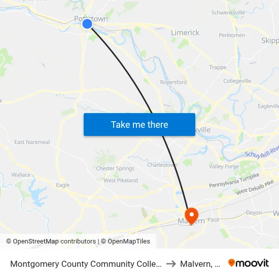 Montgomery County Community College to Malvern, PA map