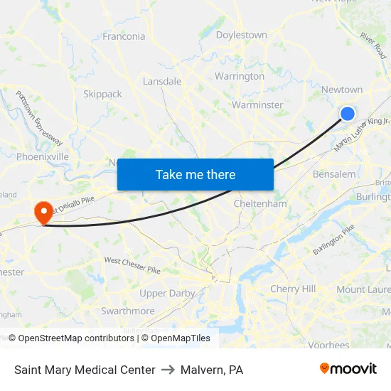 Saint Mary Medical Center to Malvern, PA map