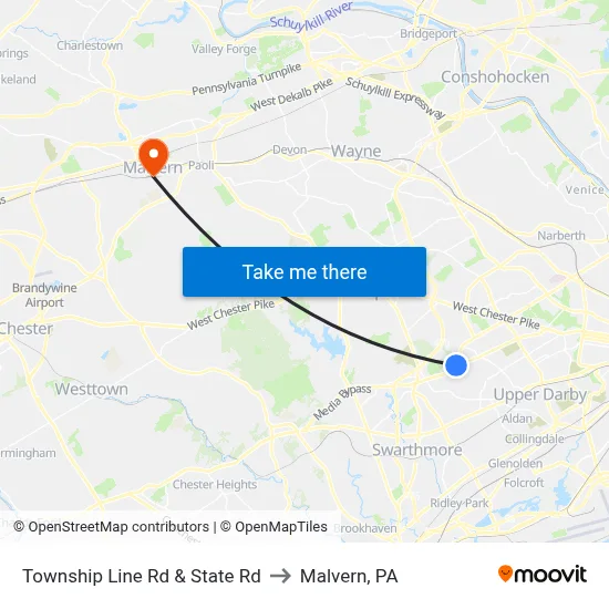Township Line Rd & State Rd to Malvern, PA map