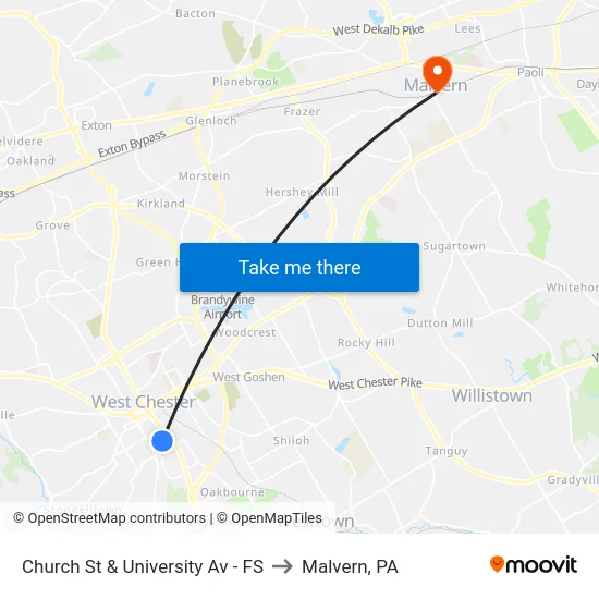 Church St & University Av - FS to Malvern, PA map