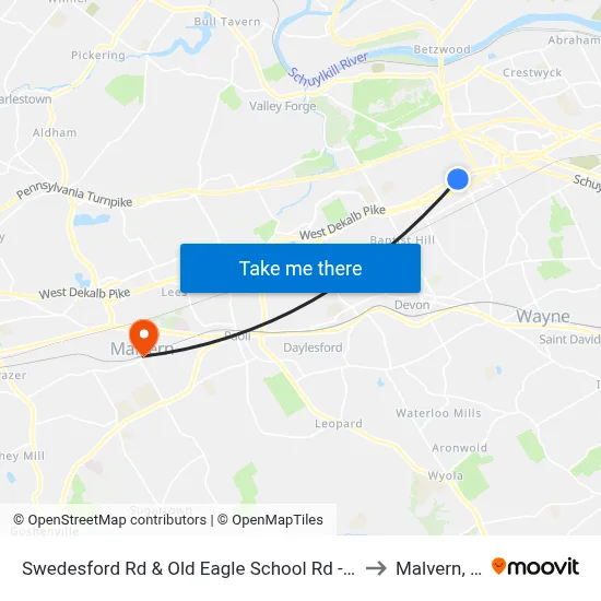 Swedesford Rd & Old Eagle School Rd - Mbns to Malvern, PA map
