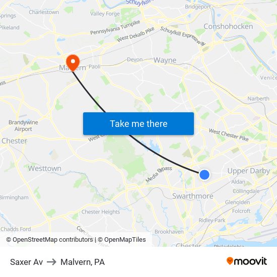 Saxer Av to Malvern, PA map