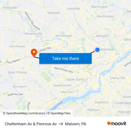 Cheltenham Av & Penrose Av to Malvern, PA map