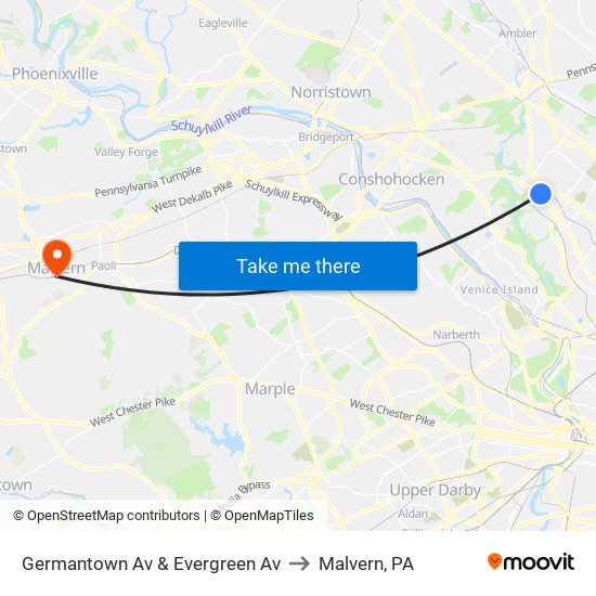 Germantown Av & Evergreen Av to Malvern, PA map