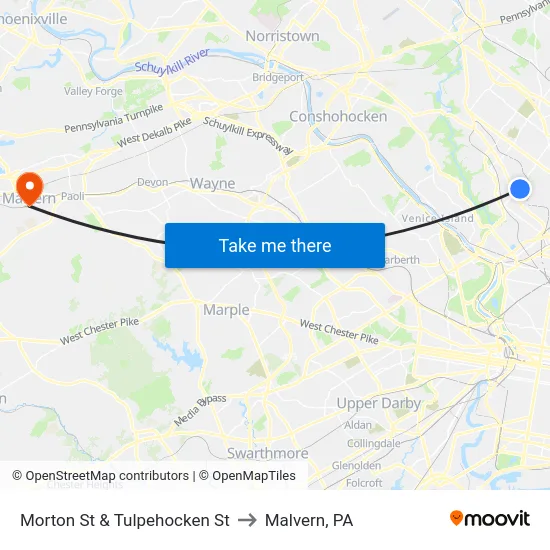 Morton St & Tulpehocken St to Malvern, PA map