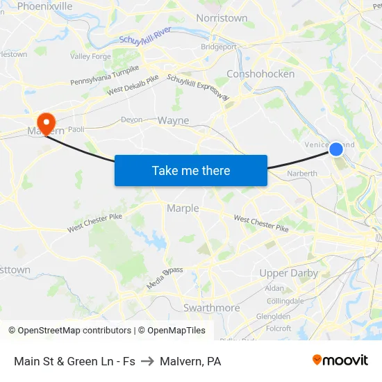 Main St & Green Ln - Fs to Malvern, PA map