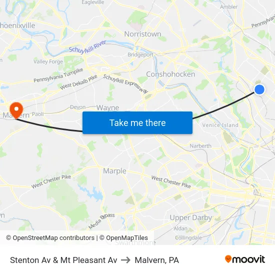 Stenton Av & Mt Pleasant Av to Malvern, PA map