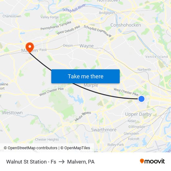 Walnut St Station - Fs to Malvern, PA map