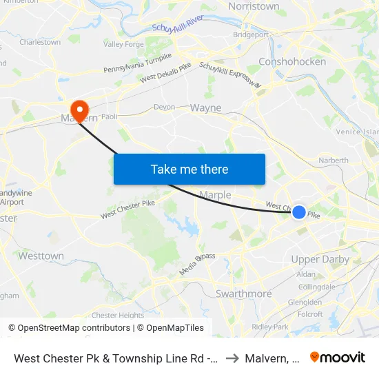 West Chester Pk & Township Line Rd - Fs to Malvern, PA map