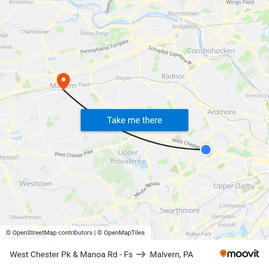 West Chester Pk & Manoa Rd - Fs to Malvern, PA map