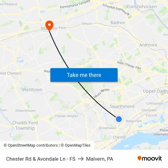 Chester Rd & Avondale Ln - FS to Malvern, PA map