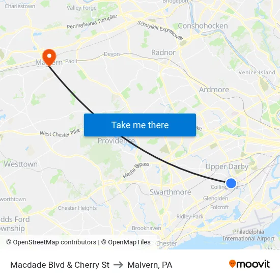 Macdade Blvd & Cherry St to Malvern, PA map
