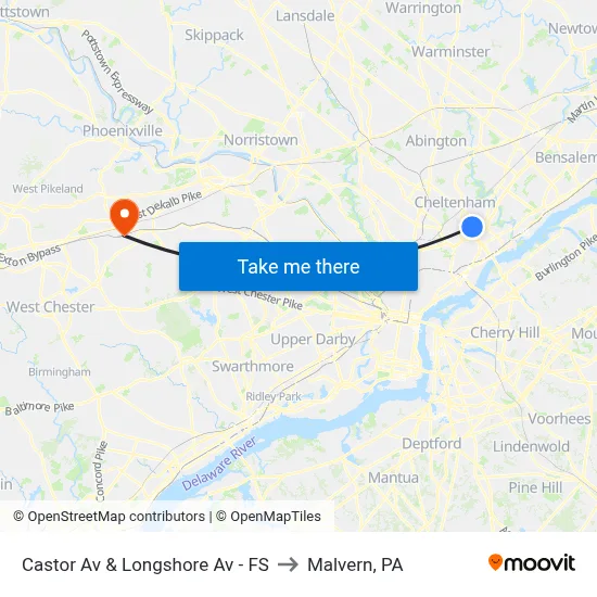 Castor Av & Longshore Av - FS to Malvern, PA map