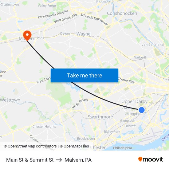 Main St & Summit St to Malvern, PA map