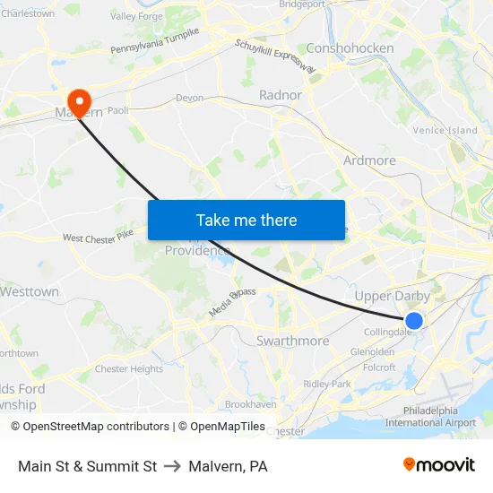 Main St & Summit St to Malvern, PA map