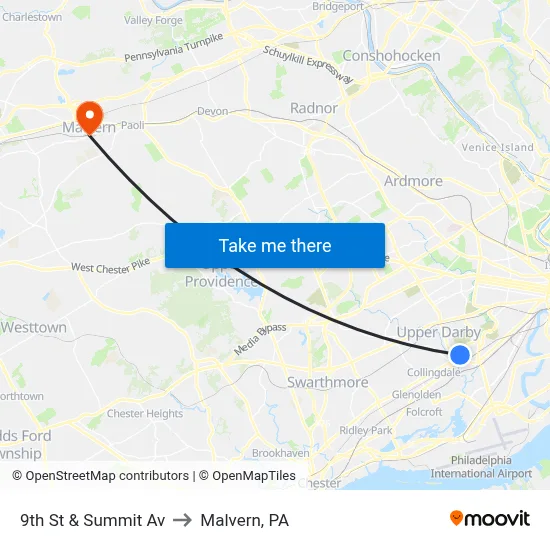 9th St & Summit Av to Malvern, PA map