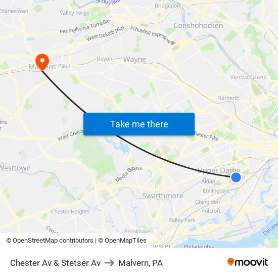 Chester Av & Stetser Av to Malvern, PA map