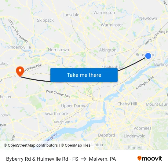 Byberry Rd & Hulmeville Rd - FS to Malvern, PA map