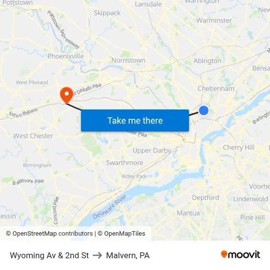 Wyoming Av & 2nd St to Malvern, PA map