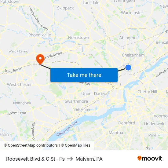 Roosevelt Blvd & C St - Fs to Malvern, PA map