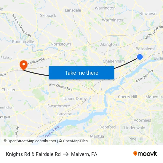 Knights Rd & Fairdale Rd to Malvern, PA map