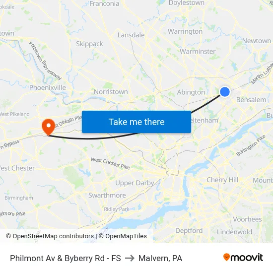 Philmont Av & Byberry Rd - FS to Malvern, PA map