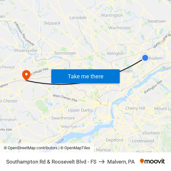 Southampton Rd & Roosevelt Blvd - FS to Malvern, PA map