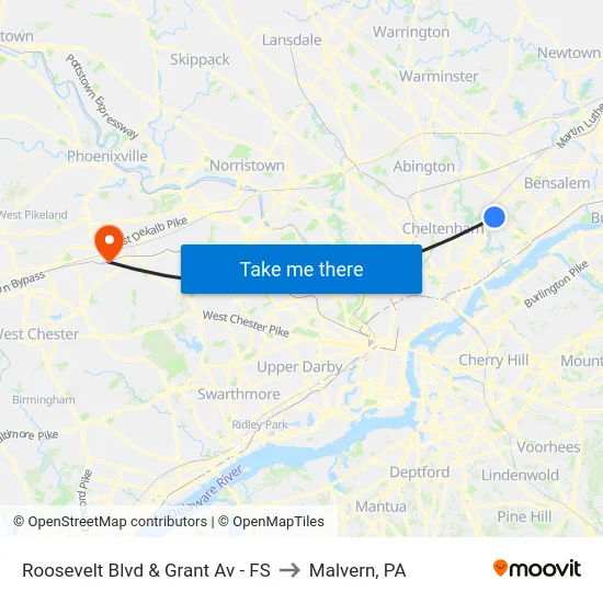 Roosevelt Blvd & Grant Av - FS to Malvern, PA map