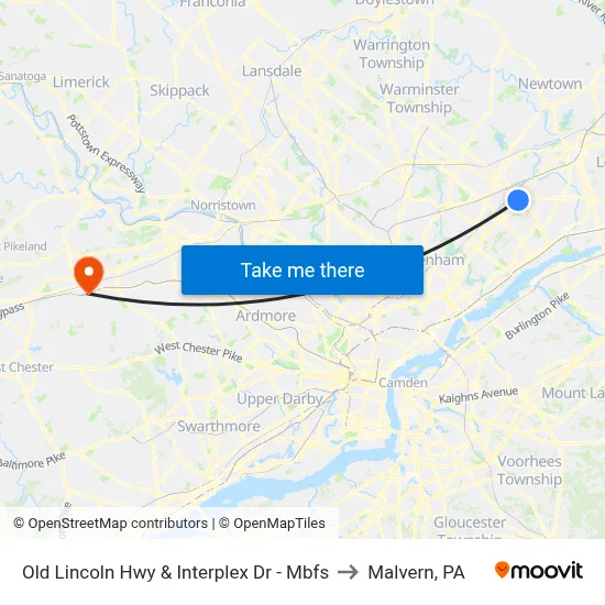 Old Lincoln Hwy & Interplex Dr - Mbfs to Malvern, PA map