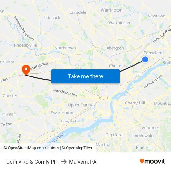 Comly Rd & Comly Pl - to Malvern, PA map