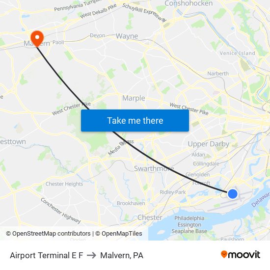 Airport Terminal E F to Malvern, PA map