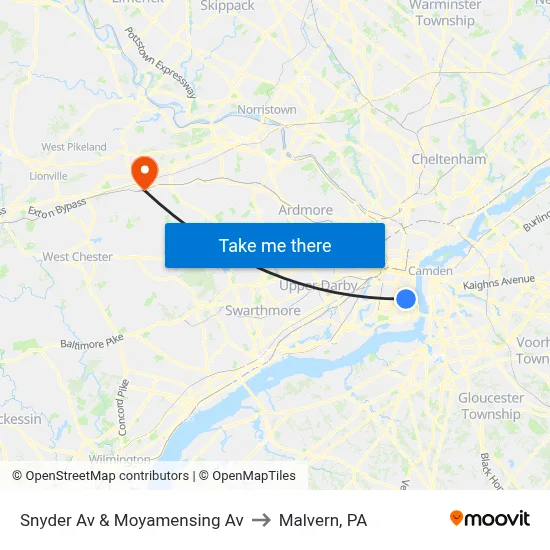 Snyder Av & Moyamensing Av to Malvern, PA map