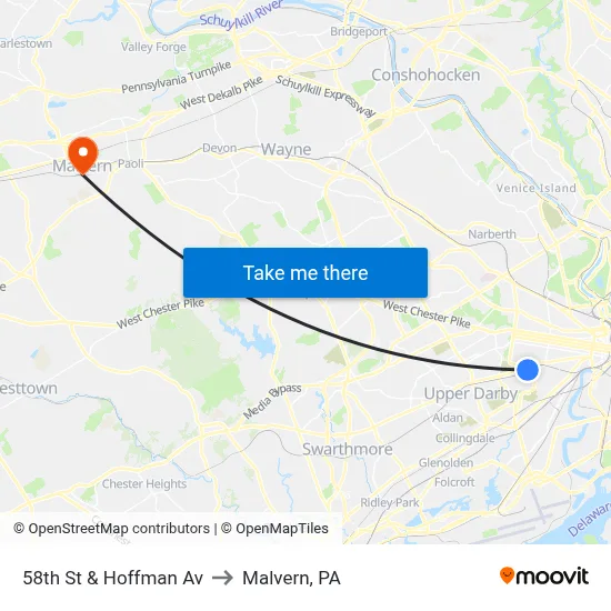 58th St & Hoffman Av to Malvern, PA map