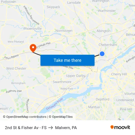 2nd St & Fisher Av - FS to Malvern, PA map
