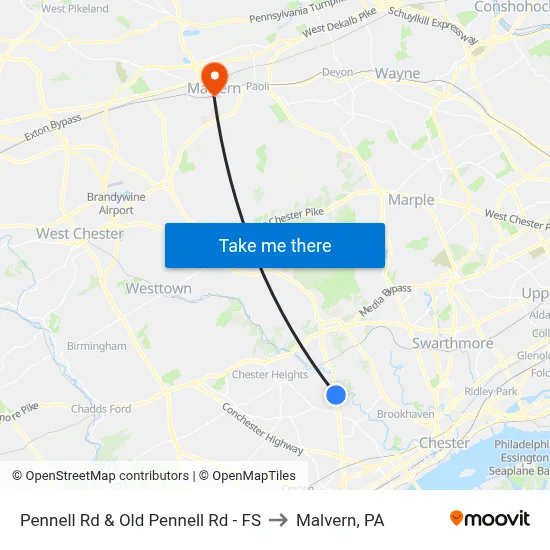 Pennell Rd & Old Pennell Rd - FS to Malvern, PA map