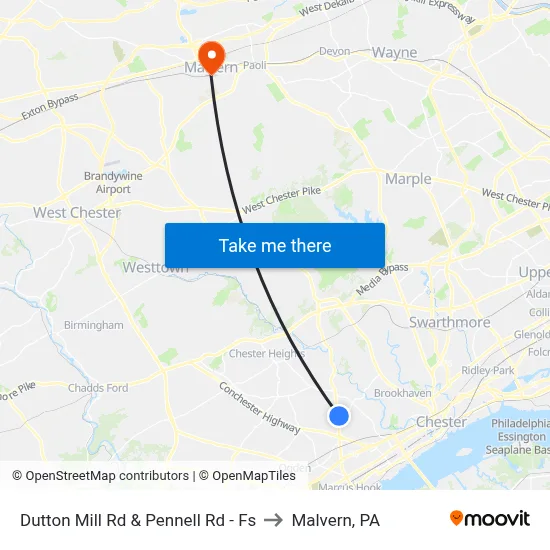 Dutton Mill Rd & Pennell Rd - Fs to Malvern, PA map