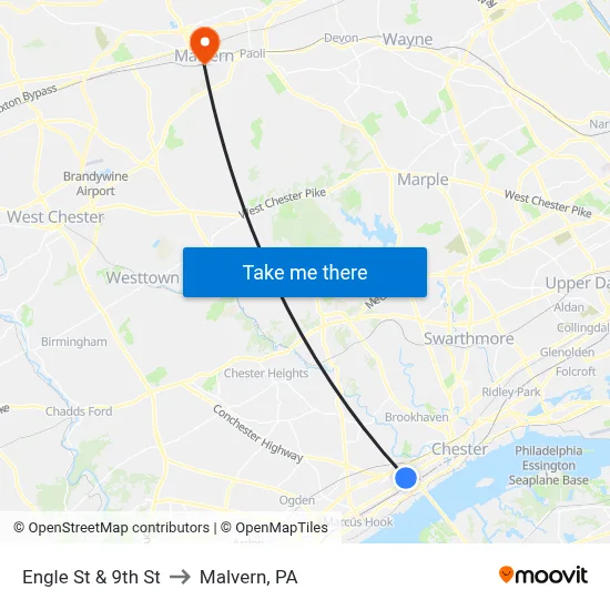 Engle St & 9th St to Malvern, PA map