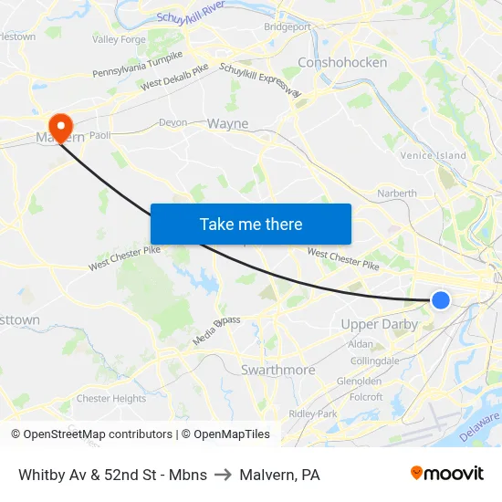Whitby Av & 52nd St - Mbns to Malvern, PA map