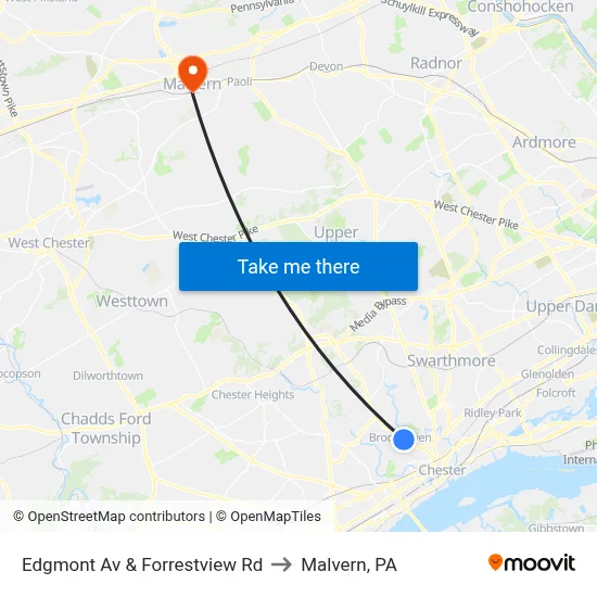 Edgmont Av & Forrestview Rd to Malvern, PA map